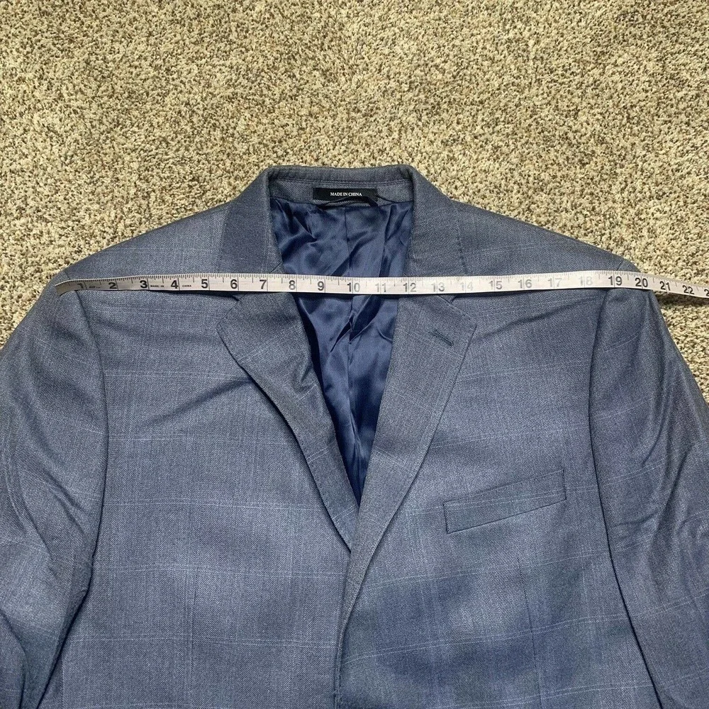 Ralph Lauren Silk Wool Blend Blazer Windowpane Mens Size 46R Blue Slim Fit EUC
